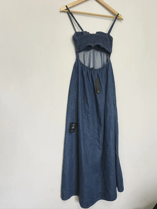 Lulus 'Laylie' Medium Wash Denum Lace Up Dress XS - Picture 11 of 12